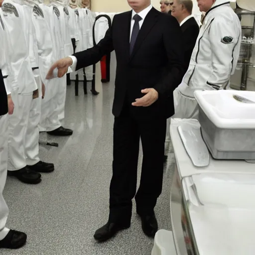 Image similar to vladimir putin inspecting the quality of soap