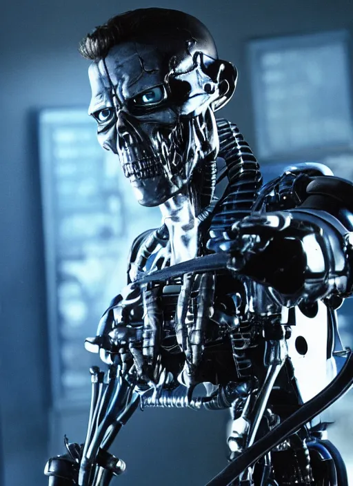 Image similar to film still of Todd Howard as Terminator in Terminator, 4k