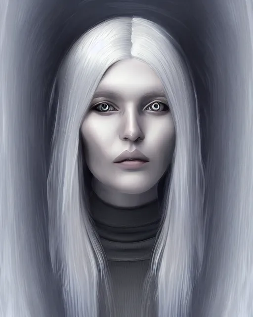 Image similar to beautiful silver haired female Nordic alien digital portrait in the style of Felix Kelly, digital art