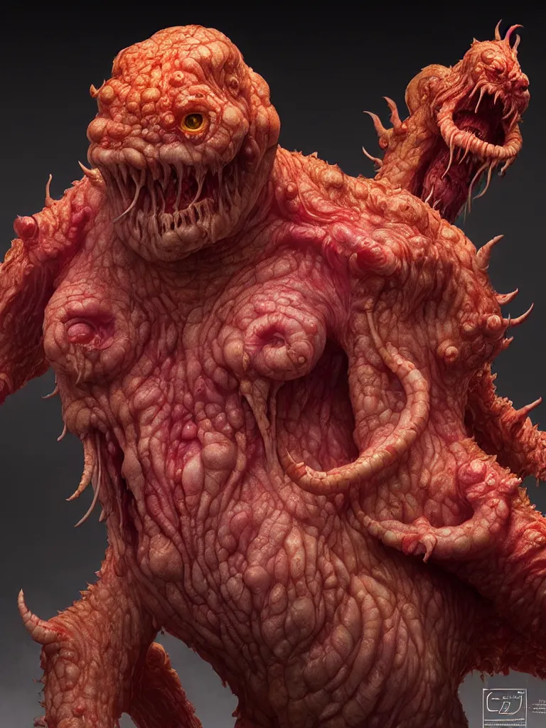 Image similar to hyperrealistic rendering, fat smooth cronenberg flesh monster final fantasy behemoth by donato giancola and greg rutkowski and wayne barlow and zdzisław beksinski, eyeballs, product photography, action figure, sofubi, studio lighting, colored gels, colored background