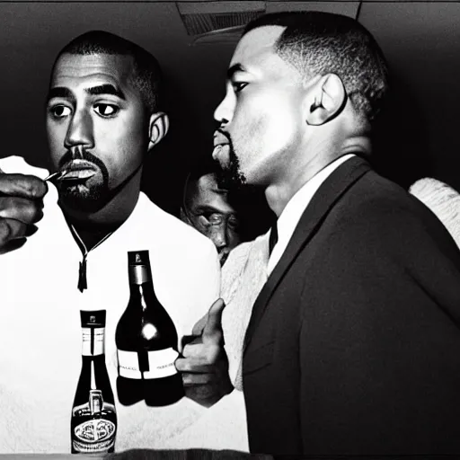 Image similar to jfk drinking hennessy with kanye west,