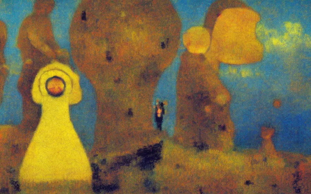 Image similar to surreal movie still from the triplets of belleville, award winning oil painting by odilon redon, chromatic aberration