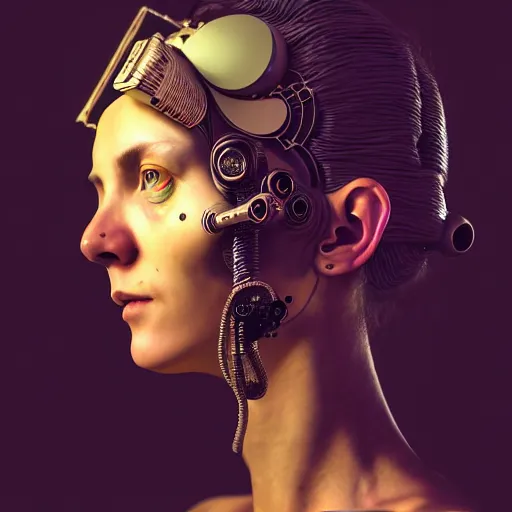 Image similar to Colour Caravaggio style Photography of Beautiful woman with highly detailed 1000 years old face wearing higly detailed cyberpunk VR Headset designed by Josan Gonzalez Many details. . In style of Josan Gonzalez and Mike Winkelmann andgreg rutkowski and alphonse muchaand Caspar David Friedrich and Stephen Hickman and James Gurney and Hiromasa Ogura. Rendered in Blender, volumetric natural light