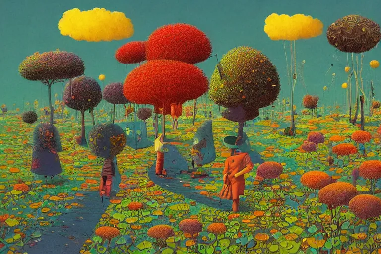 Image similar to surreal glimpse into other universe, hari merdeka, summer morning, very coherent and colorful high contrast, art by!!!! gediminas pranckevicius!!!!, geof darrow, floralpunk screen printing woodblock, dark shadows, hard lighting, stipple brush technique,