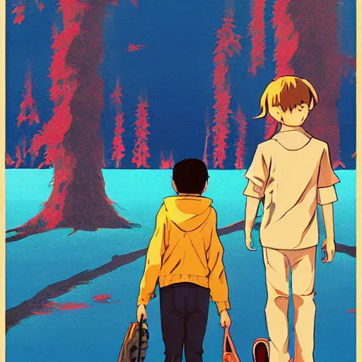 Image similar to vintage movie poster art for earthbound by trending pixiv fanbox, acrylic palette knife, style of makoto shinkai takashi takeuchi yoshiyuki and studio ghibli