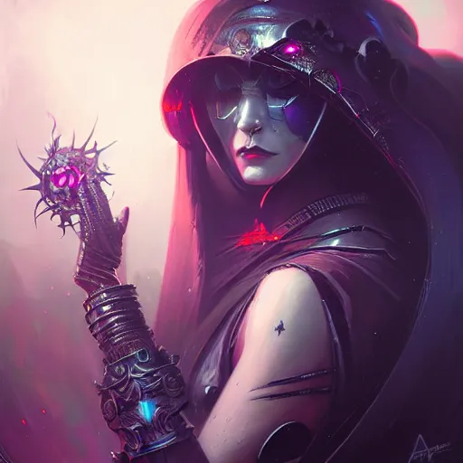 Prompt: queen of death. intricate portrait, occult cyberpunk, ancient futuristic, dark art, occult. by Petros Afshar, by artgerm, by Eddie Mendoza, by Peter mohrbacher. unreal engine, depth of field, bokeh