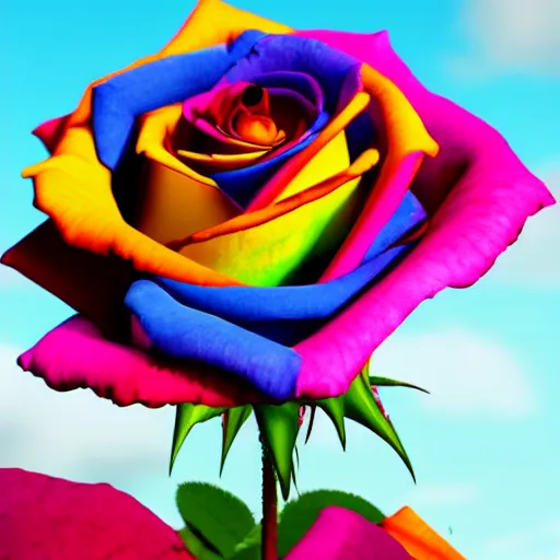 Image similar to a high quality photo of rainbow rose, 8k, photorealism, professional