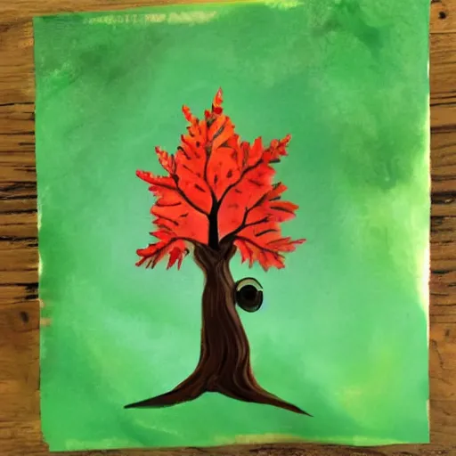 Prompt: wax painting of a cute tree with a happy face, character design, simple clean background