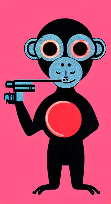 Image similar to “ small monkey with laser gun in large empty space, digital art, super aesthetic, art station children drawing style, award winning ”