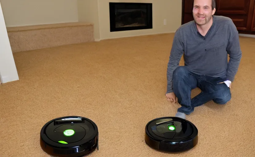 Prompt: Jeff bezoz steals a roomba