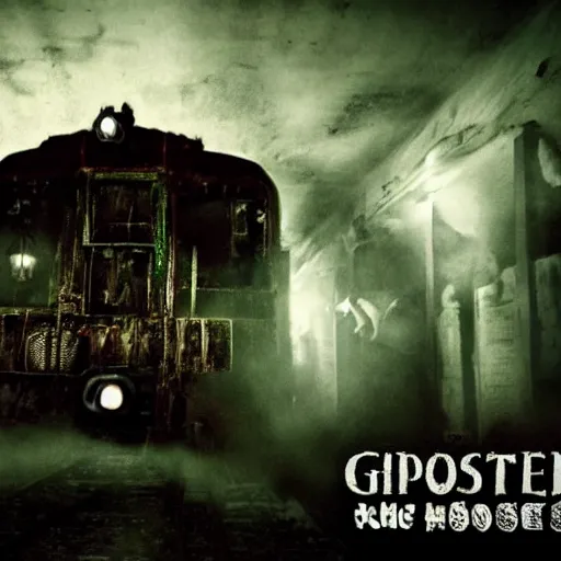 Prompt: inside the ghost train, ghosts and creatures in darkness, hd,