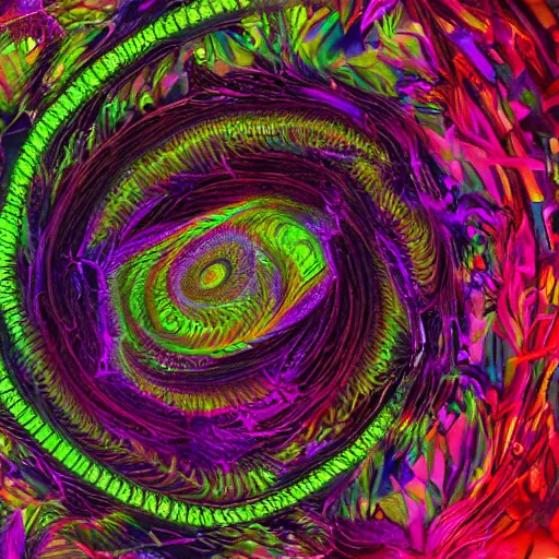 Prompt: an organic fractal construction made of psychedelic LSD DMT open eye visuals, Shpongle, unreal engine cinema4ad