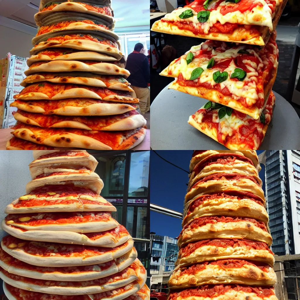 Prompt: The Leaning Tower of Pizza