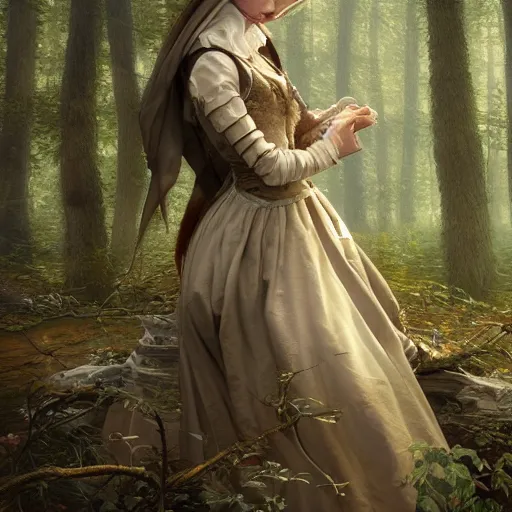 Prompt: A masterpiece ultrarealistic ultradetailed portrait of a Incredibly beautiful maid baroque renaissance swamp nun girl hunting on deer with russian greyhound medium shot, intricate, elegant, highly detailed. trending on artstation, digital art, by Stanley Artgerm Lau, WLOP, Rossdraws, James Jean, Andrei Riabovitchev, Marc Simonetti, Yoshitaka Amano. background by James Jean and Gustav Klimt, light by Julie Bell, 4k, porcelain skin.