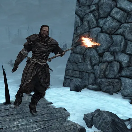 Image similar to “ joe biden duels joe biden in skyrim, in - game screenshot ”