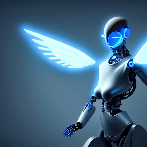 Image similar to awarded painting of futuristic robot gabriel with his digital wings, cinematic, sensual lighting, sharp focus, highly detailed, artstation hd, epic, ultimate, wisdom, 8 k resolution