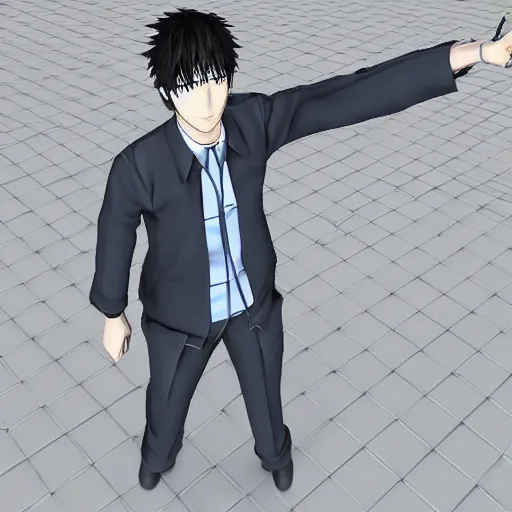 Prompt: okabe rintarou t pose, 3 d rendered