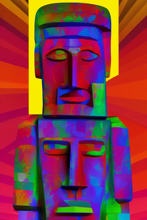 Image similar to cubist moai statue cutout digital illustration cartoon colorful beeple