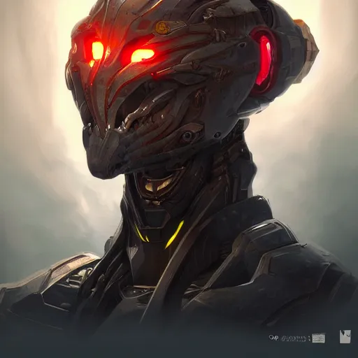 Image similar to Cyborg dragon portrait, artstation, Golden halo