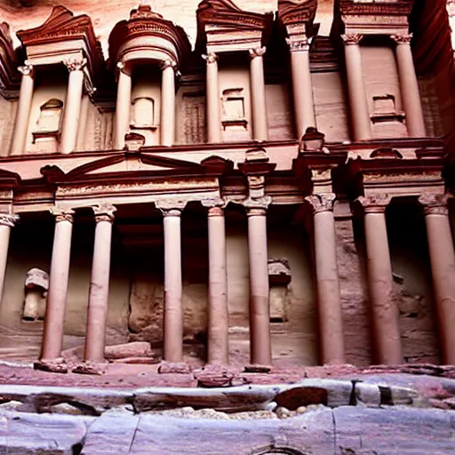 Image similar to the temple of petra with columns carved as anime characters