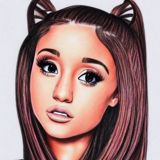Prompt: a bad colored pencil drawing of ariana grande