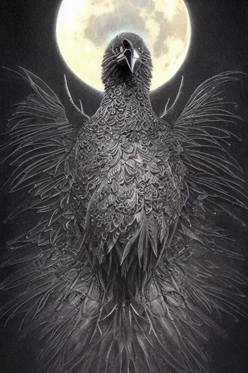 Prompt: Intricate stunning highly detailed raven by agostino arrivabene and Vladimir Kush, surreal sculpture, ultra realistic, Horror, dramatic lighting, full moon, blood moon, thick black swirling particle smoke tornado, fire embers, trending on artstation