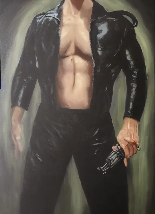 Image similar to Albert Wesker full body portrait, action! pose!, oil painting, surrounded by black tendrils