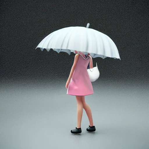 Prompt: cute fumo plush of a girl with an umbrella, heavy rain, weather vfx, vray