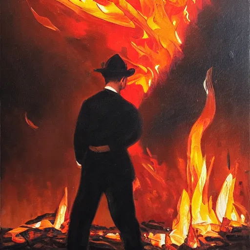 Prompt: a man controlling fire, oil painting