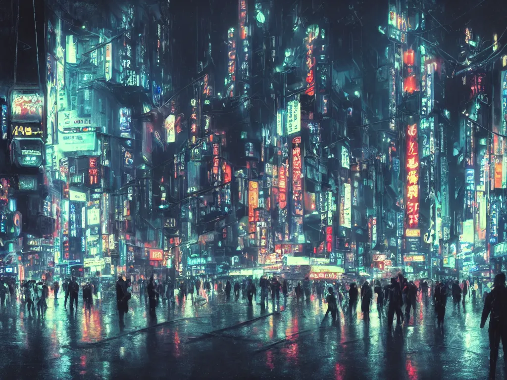 Prompt: a photorealistic hyperrealistic sci - fi rendering of gigantic tall highly detailed alien biomechanical tripods in a crowded tokyo, shinjuku street crossing at night, beautiful dramatic moody lighting, bladerunner, bright colorful neon signage, wet streets, reflections by greg rutkowski, james paick, wlop, volumetric lighting, cinematic atmosphere, artstation, 8 k