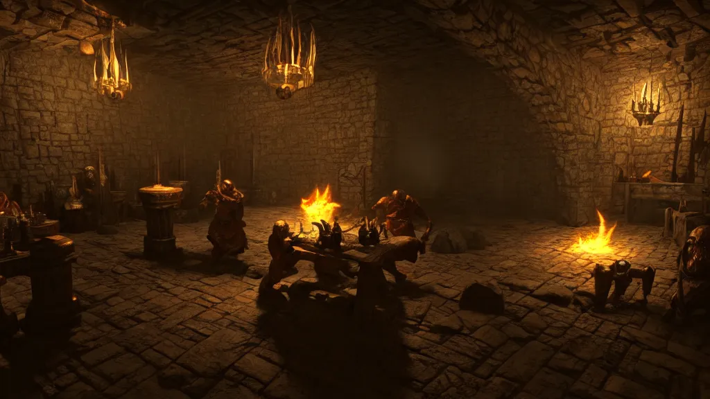 Image similar to delicious torch lit prison dungeon jail cell alchemist light magic barbarian skulls scattered around atmospheric unreal engine hyperreallistic render 8k character concept art masterpiece screenshot from the video game the Elder Scrolls V: Skyrim moody orange 2700K global illumination