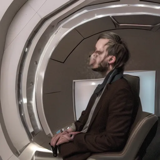 Prompt: steven bonnell on a futuristic spaceship, movie still, dslr 5 5 mm
