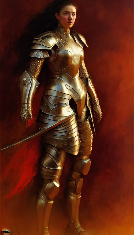 Image similar to a full body portrait of a good - lookiung girl wearing armor, high detail, cleary see face, by gaston bussiere, bayard wu, greg rutkowski, odd nerdrum, maxim verehin, dan dos santos, masterpiece, sharp focus, cinematic lightning