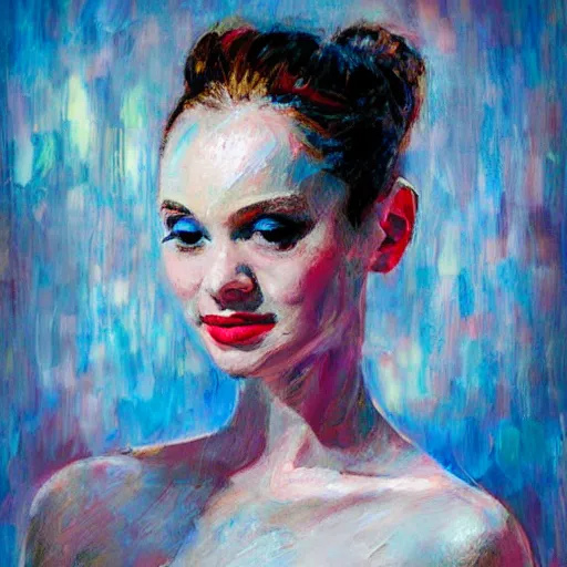 Image similar to portrait of a ballerina, impasto paint, 8 k, cinematic light, shadows, reflection highlights in the paint, in the style of christian beijer,