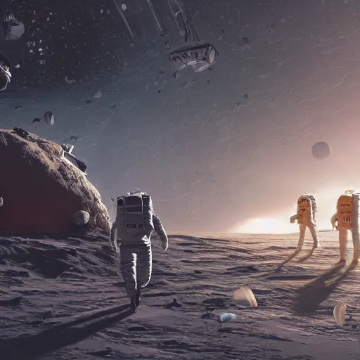 Image similar to astronauts landing on an alien planet, liminal spaces, ultra detailed render