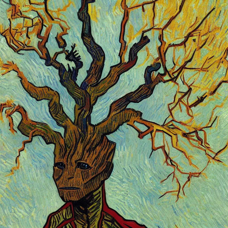 Image similar to Groot Painted by Vincent Van Gogh high quality 8k