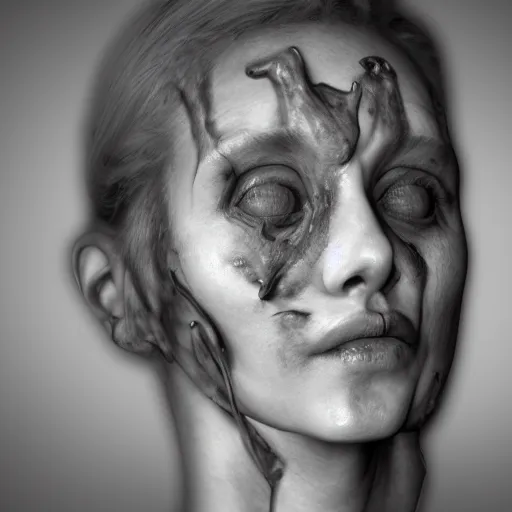 Prompt: body horror, photoreal, greyscale, photography