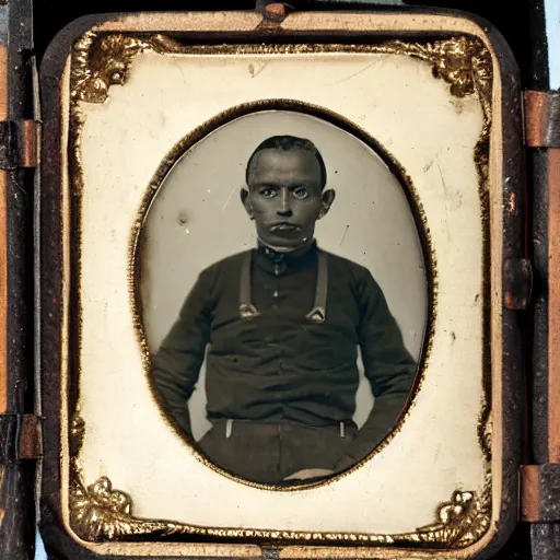 Image similar to Tintype photograph of primitive found objects displayed in an ethnographic museum, archive material, anthropology, 1920s studio lighting.