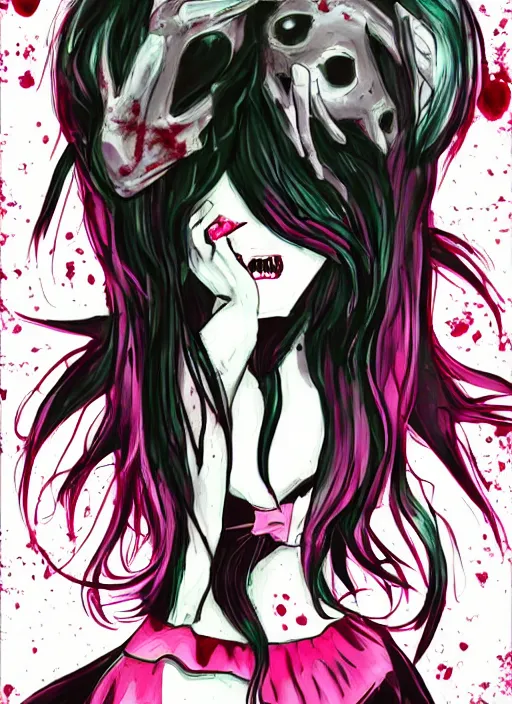 Image similar to horror acid colors, a dark picture comic featuring blood horror and goth anime girls, anime vampires, evil horror vibes