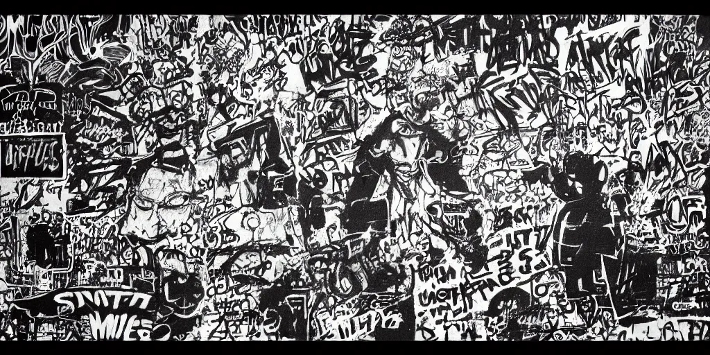 Image similar to gritty early 8 0 s graffiti surrounded by black and on a black background, concept art, trending on artstation,