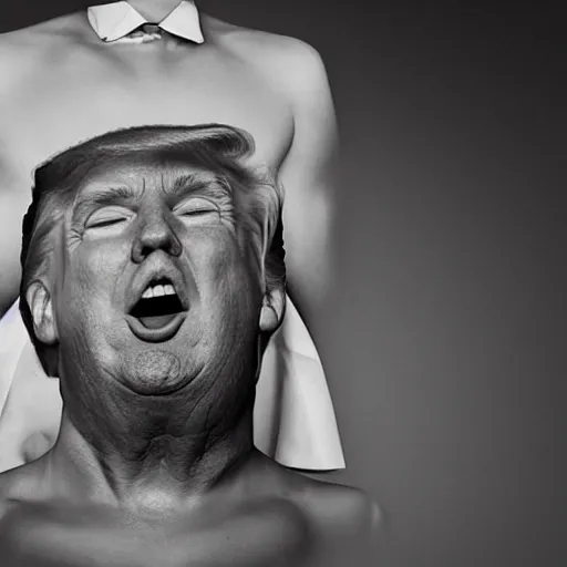 Prompt: donald trump opens his chest to let his viscera float in the void in the style of joel peter witkin