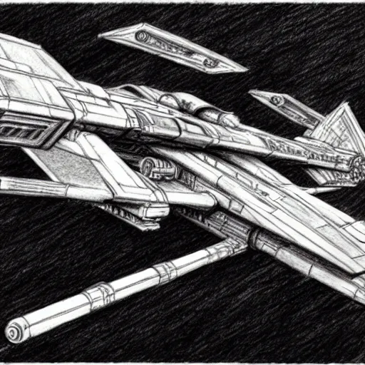 Image similar to X-Wing concept art sketch pencil paper Ralph McQuarrie