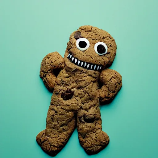 Prompt: cookie monsta plush made of weed buds eating a cookie photography portrait stylised jonathan zawada lit from multiple angles soft