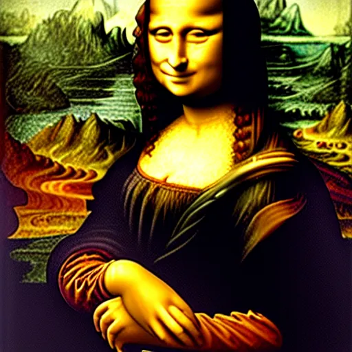 Prompt: mona lisa typing a text message on her iphone by leonardo davinci