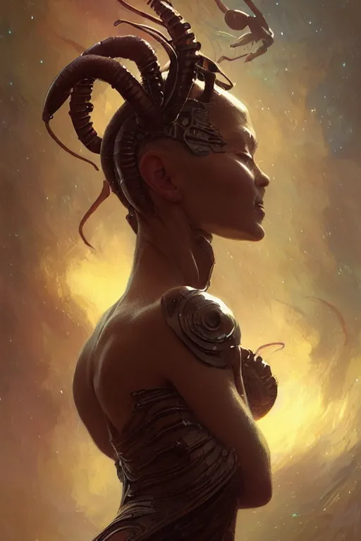 Image similar to alien superstar profile picture by Greg Rutkowski, dynamic pose, matte painting, intricate, fantasy concept art, elegant, by Stanley Artgerm Lau, WLOP, golden ratio, thomas kindkade, alphonse mucha, loish, norman Rockwell,