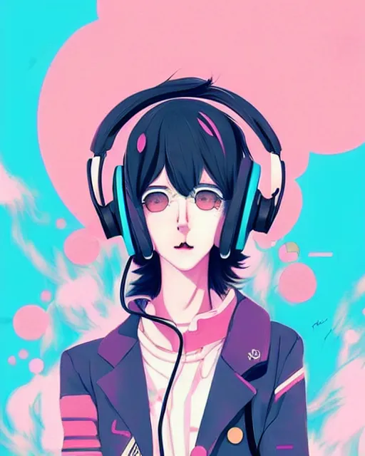 Prompt: cute borzoi anthro girl wearing headphones, city background, very anime!!! anime!! intricate details, aesthetically pleasing pastel colors, poster background, art by conrad roset and ilya kuvshinov