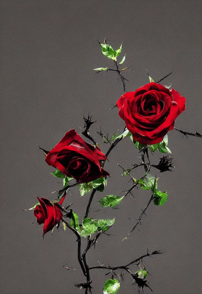 Image similar to a beautiful black rose with blood - stained thorns