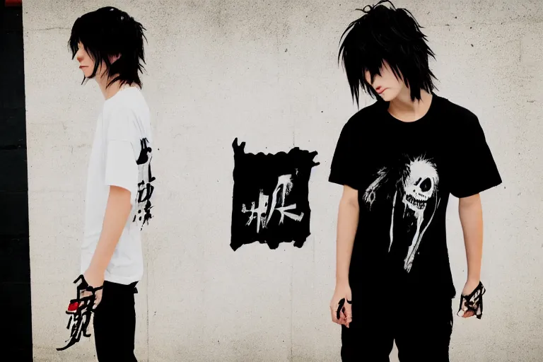 Image similar to l · lawliet, hunchback, death note, white t - shirt