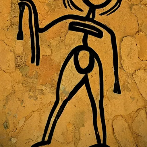 Prompt: cave painting of neolithic tiktok