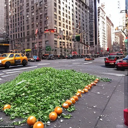 Prompt: 2 0 w 3 4 th st., new york, ny 1 0 0 0 1, united states destroyed by falling tomatoes photo realistic